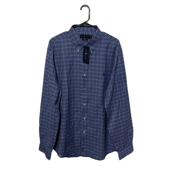 Ralph Lauren Performance Shirt Mens 2XL XXL Blue Plaid Stretch Pony Slim Fit - Picture 1 of 9